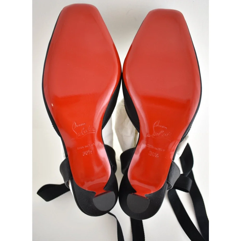 Christian Louboutin Cassia Lace Up 55 Black Tie Ballet Sandal Low Heel Pump 36.5